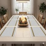 YELONA Rectangular Crossweave Woven PVC Vinyl Non-Slip Insulation Heat-Resistant & Waterproof Stain Resistant Washable Placemat for Dining & Kitchen Table-(Beige & Gold,Set of 6)