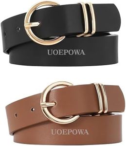 UOEPOWA 2Pcs Women's Leather Belt, Casual Waist Belt for Jeans/Dresses, Fashion Gold Buckle Ladies Dress Belt, Belts for Women Overall length 45 inches (Set 2)