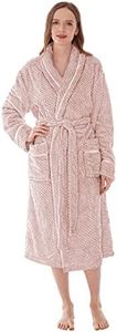 PAVILIA Women Plush Fleece Robe, Soft Textured Bathrobe, Lady Cozy Spa Long Robe, Tan Taupe, Small-Medium