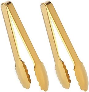 IAXSEE 2 Pack 9 Inch Gold Serving Tongs Gold Serving Utensils Salad Tongs Buffet Tongs Non-slip & Easy Grip Stainless Steel Gold Plated Buffet Serving Tongs, Salad, Ice, Oven