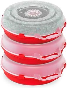 HOMZ Set of 3 Holiday Wreath Plastic Storage Containers, Holds Up to 24” Diameter, Secure Latching Lid and Easy Grip Handle, Stackable and Nestable, Red/Clear