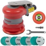 Pneumatic random orbital sander 3-inch light weight palm sander 3/32" (2.5 mm) diameter orbit 12000 RPM with extra backing pad and 12pcs sandpaper