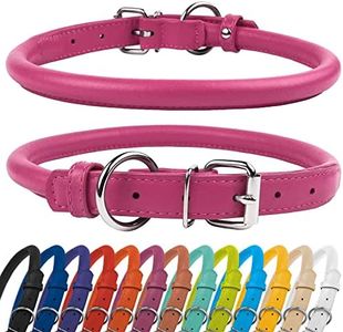 CollarDirect Collare per Cani in Pelle arrotolata, Morbido Collare Rotondo Imbottito per Cuccioli, Collare Fatto a Mano in Vera Pelle per Cani Piccoli collari (11-14 Pollici, Rosa Strutturato)