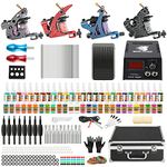 Tattoo Kits Complete Starter Tattoo Kit 4 Tattoo Coil Machine Guns 54 Colors Inks with Carry Case Power Supply Foot Pedal Tattoo Needles Grips Tips Ink Cups TK456