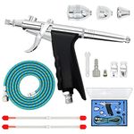 Double Action Airbrush Kit Air Brush Spray Tool with 0.3mm/0.2mm/0.5mm Needles, 2CC/5CC/13CC Paint Cup and Air Hose for Tattoo Nail Art Car Hobby Painting Photo Retouching Cake Decorating and Textiles