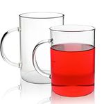 DEDEYA Borosilicate Glass Mugs 20 oz Set of 2, Extra Large Clear Glass Cup with Handle for Coffee Tea Beverage, Hot/Cold Drinking Glasses, wide mouth.