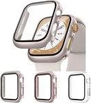 3Pcs for Apple Watch Case 44mm 40mm 45mm 41mm Screen Protector,Hard PC Case with Tempered Glass Screen Protector for Apple Watch Series 9/8/SE/SE 2nd/7/6/5/4,iwatch Protective Face Cover Bumper