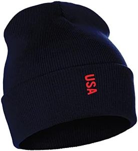 Daxton Vertical USA Cities Cuffed Beanie Winter Knit Hat Skully Cap, USA Navy Red
