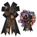 Large Halloween Bows for Wreath, Black Velvet Wreath Bows Halloween Orange Glitter Pimpkin Bat Star Bows for Front Door, Black Burlap Ornament Tree Topper Bows for Halloween Indoor Outdoor Decor