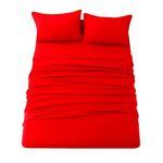 Ghooss Red Full Sheets Extra Soft Bed Sheets Brushed Microfiber 1800 Sheets - Deep Pocket, Wrinkle & Fade Free - 4 Piece-Red,Full