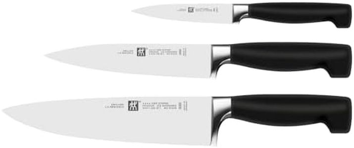 ZWILLING Vier Sterne Messer-Set, 3-teilig (Spick/Garniermesser 10 cm, Fleischmesser 16 cm, Kochmesser 20cm), Rostfreier Spezialstahl, Ergonomischer Kunststoff-Griff, Schwarz [Made in Germany]