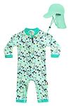 weVSwe Newborn Swimsuit Boy Toddler Rash Guard Long Sleeve UPF 50+ Sun Protection Swimwear with Sun Hat, Surfboard With Green Sun Hat, 12-18 Months