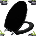 Angol Shiold Black Elongated Toilet Seat Natural Wood Toilet Seat with Zinc Alloy Hinges, Easy to Install also Easy to Clean, Scratch Resistant Toilet Seat by (Elongated, Black)