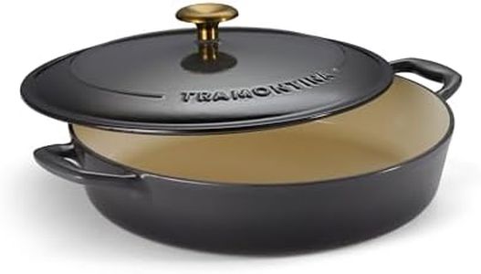 Tramontina Bestow Enameled Cast Iron Braiser Pan with Lid, 4-quart, Smoke with Gold Knob