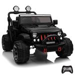 Kids Republic 2-Seater 12V Electric Ride-On Jeep with Full LED Lights, Parental Remote Control, MP3 Player, and 3 Speeds for Kids (Black)