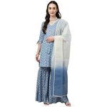 FIORRA Women's Teapot Blue Lurex Cotton Straight Kurta with Sharara and Dupatta