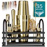 Pro Cocktail Kit | Mixology Bartender Kit | 14-Piece Cocktail Shaker Set | Martini Home Bartending Bar Accessories | Incl. 35 Recipe Cards | Gift Set (800ml/28oz Boston Shaker, Gold/Black)