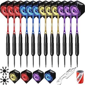 CyeeLife Steel tip Darts Set 22g with Aluminium Shafts(4 Colors)+16 Protectors and Flights+Sharpener+Tool,12 Packs(4 Sets) for 4 Beginners