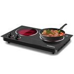 Hot Plate,CUSIMAX Portable Electric Stove Countertop Double Burner with Adjustable Temperature Control,Ceramic Glass Heating Plate,Cooktop for Home Camp,Compatible for All Cookwares,Black