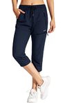 MOCOLY Women's Hiking Capri Pants Outdoor Lightweight Quick Dry Water Resistant Cargo 3/4 Pants Walking Cropped Trousers with Zipper Pockets Capri-Navy Blue XL