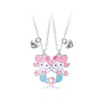 El Regalo 2 PCs BFF Best Friend Forever Mermaid Princess Split Magnetic Matching Pendant Necklaces Set- Friendship Day Gift for Girls/Kids/Teens (Silver Mermaids)