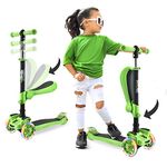 Hurtle 3-Wheeled Scooter for Kids - Wheel LED Lights, Adjustable Lean-to-Steer Handlebar, and Foldable Seat - Sit or Stand Ride with Brake for Boys and Girls Ages 1-14 Years Old, Green