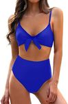 Blooming Jelly Women's High Waisted Bikini Swimsuit Tie Knot Two Piece Bathing Suits(X-Large,Bright Blue)