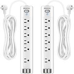 Power Bar 2-Pack, Surge Protector Power Strip with 6 AC Outlets & 3 USB Ports, 5ft Extension Cord, 1875W/15A Multiplug 1080 Joules for Home Office - White