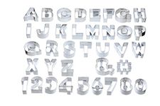 KitchenCraft SDICCABC35PC Sweetly Does It Alphabet Cookie Cutters Set with Storage Bag, In Gift Box, Metal (Set of 34 Large Number and Letter Stencils) Silver