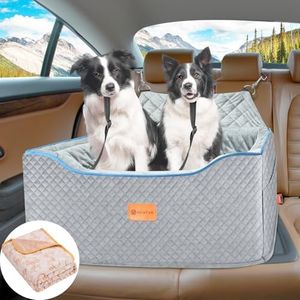 Booster Dog Car Seat for Large Medium Dogs, Elevated Pet Car Seat with Dog Seat Belt for Car, Washable Dog Booster Car Seat for Large Medium Dogs Under 60 lbs or 2 Small Dogs 30lbs, 2 Safety Leashes