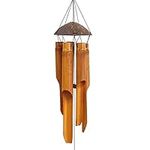 Handmade Wind Chimes 5 Bamboo Bell Tubes, Half Coconut Wood Top, Low Deep Tone Wooden Chimes Outdoor Indoor Home Décor 25 inch