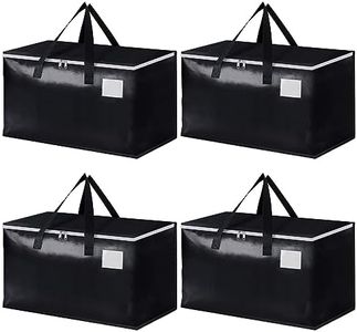 4 Pack Extra Large Moving Bags, Heavy Duty Storage Tote Bags, Travel Duffel Storage Bags, Foldable Moving House Storage Bags with Zippers and Handles for Comforters, Clothes, Bedding (4 Pack Black)