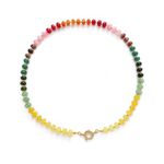 Natural Stone Beaded Necklace for Women Boho Rainbow Charm Necklace Colorful Beads Choker Necklace Summer Beach Surfer Necklace Jewelry Gift