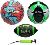 Xcello Sports Multi-Sport 3-Ball Set - Jr. Football, Official B7 Basketball and Size 5 Soccer Ball with Ball Pump (Colorful)