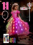 UPORPOR Princess Dress Up for Girls, Syncs with Music, App-Control Princess Clothes, RGB Led Light Up Halloween Costume with 4 Accessories Gift for 3-9 year old girls