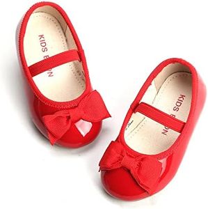 THEE BRON Toddler/Little Girl Red Mary Jane Flats Princess Dress Shoes(G02 Little Kid,Red/11M)