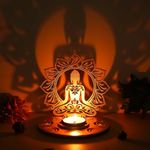 eCraftIndia Red and Golden MDF Wooden Lord Buddha Lotus Shadow Decorative Tea Light Candle Holder, Diya Stand for Home Decoration | Buddha Purnima, Diwali Decoration Item | Diwali Gift for Festival