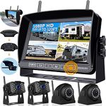 Wireless RV Reversing Camera for Trailer Truck Camper Digital Rear Side View Cameras 1080P HD 4 Split 7" DVR Screen with Adapter for Furrion Pre-Wired IP69 Waterproof Night Vision 170° Wide View Angle