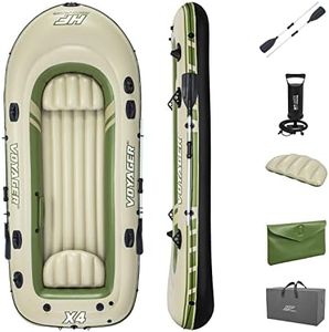 Bestway Hydro-Force Voyager X4 Inflatable 4 Person Water Raft Outdoor Floating Boat Set | Includes Inflatable Boat, Aluminum Oars, Hand-Pump and Carry Bag
