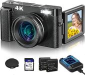 AiTechny 4K Digital Camera For Autofocus Photography, 48Mp 128 GB Vlogging Camera With Anti-Shake Sd Card, 3 Inch 180° Compact Video Camera For Travel, Digital Camera With 16X Zoom