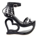 SHOW STORY Fashion Black Stud Ankle Strap High Heel Platform Party Sandals,LF40204BK40,7UK,Black