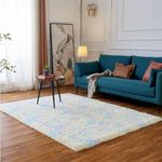 Evitany Area Rugs,Fluffy Rugs for Bedroom,Super Soft Shaggy Carpet,Washable Rainbow Rugs Living Room,Area Rugs for Kids Room,Office,Lounge Rug (Rainbow,90x160 cm)