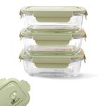 The Better Home Borosilicate Glass Lunch Box Set of 3 | 680ml Each | Tiffin Box for Office for Men Women | Lunch Box Glass Containers | Microwave Safe Leak Proof Airtight Lunch Box (Green)