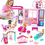 Style Shine Dream Doll House Portable & Foldable DollHouse w/ 60+ Pcs & 2 Dolls, Play House Toy with Bedroom Bathroom Kitchen Furniture Dreamhouse Playset, Playhouse Birthday Gift for Girl Kid Toddler