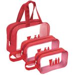 DAHSHA PVC Set Of 3 Multipurpose Transparent Makeup Pouch Set Toiletries Bag Cosmetic Organizer Bag For Women And Girls Toiletry Storage Kit (Red, 28.5 21.5 10.5 Cm)