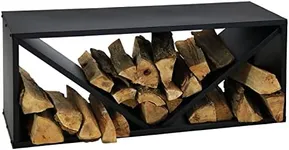 Sunnydaze Triple Triangle Black Powder-Coated Steel Log Rack - Outdoor and Indoor Firewood Storage - 41-Inch