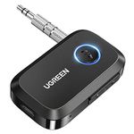 UGREEN Car Bluetooth 5.3 AUX Adapter, Mini Bluetooth 5.3 Receiver for Home Stereo/Speaker/Wired Headphones/Car, Bluetooth Car Receiver AUX, Handsfree Call, Dual Device Connection, 15 Hour Playtime