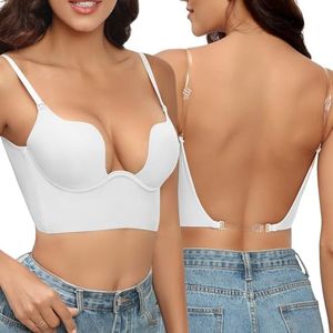 Générique Soutien-Gorge Pigeonnant pour Femmes, Deep-V Plunge Soutien-Gorge Dos Nu réglable avec Bretelles Transparentes, Soutien-Gorge Convertible pour Grandes Tailles