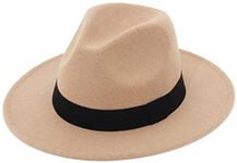 GEMVIE Men Women Wool Felt Fedora Jazz Hat Retro Style Wide Brim Lady Panama Cap with Belt Buckle