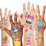 Konsait Temporary Tattoo for Kids, Fake Waterproof Tattoo Stickers For Children Girls Candy Lollipop Ice Cream Sweet Tattoos Party Favours, 15 Sheets